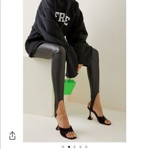 Amina Muaddi Black Faux Leather Leggings with Front Slit